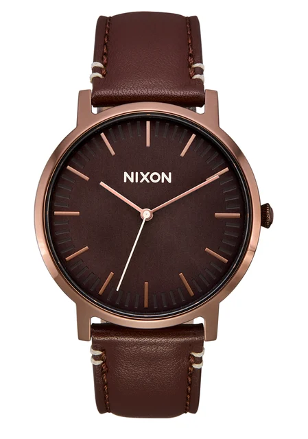 Nixon US Porter Leather - Chocolate / Dark Roast / Brown A1058-5240-00 kol saati