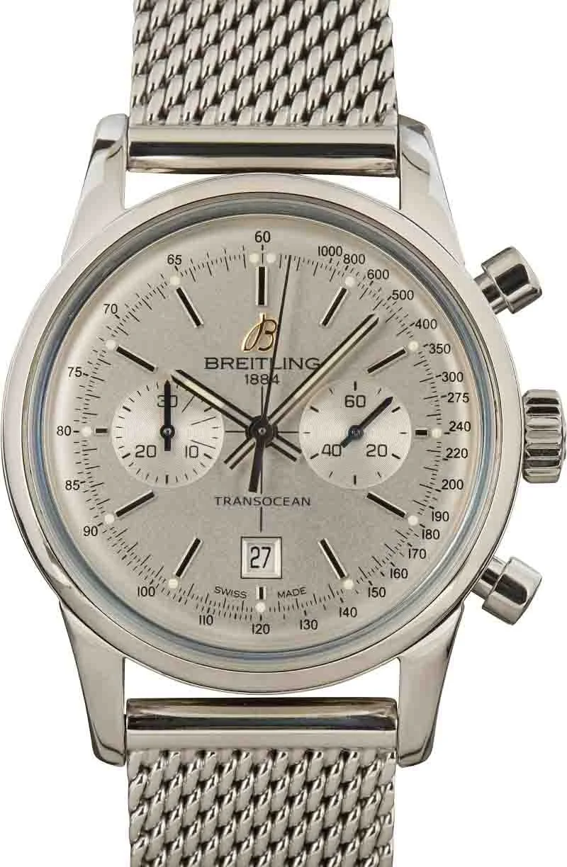 Breitling Transocean Chronograph 38 Silver Dial A4131012/G757 38 mm kol saati