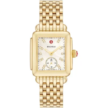 Michele Deco Mid 18K Gold Diamond Dial Watch MWW06V000004 kol saati