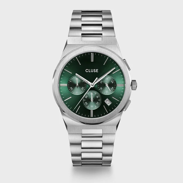 CLUSE Vigoureux Chrono Watch Steel, Green, Silver Colour CW20803 kol saati