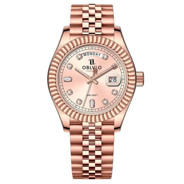 OBLVLO Gold Steel Strap ,Rose Gold Dial RX-VJ-P RX Series,39mm,Rose Gold Steel Strap ,Rose