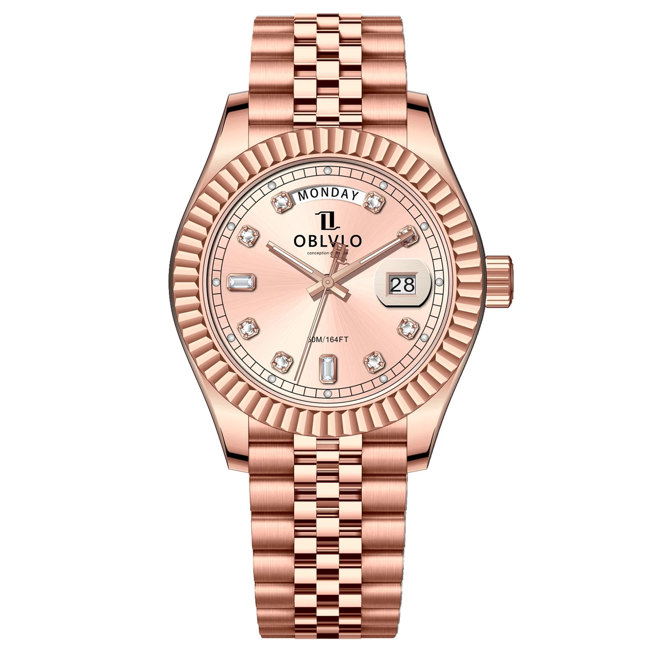 OBLVLO Gold Steel Strap ,Rose Gold Dial RX-VJ-P RX Series,39mm,Rose Gold Steel Strap ,Rose Gold Dial RX-VJ-P 39 mm kol saati