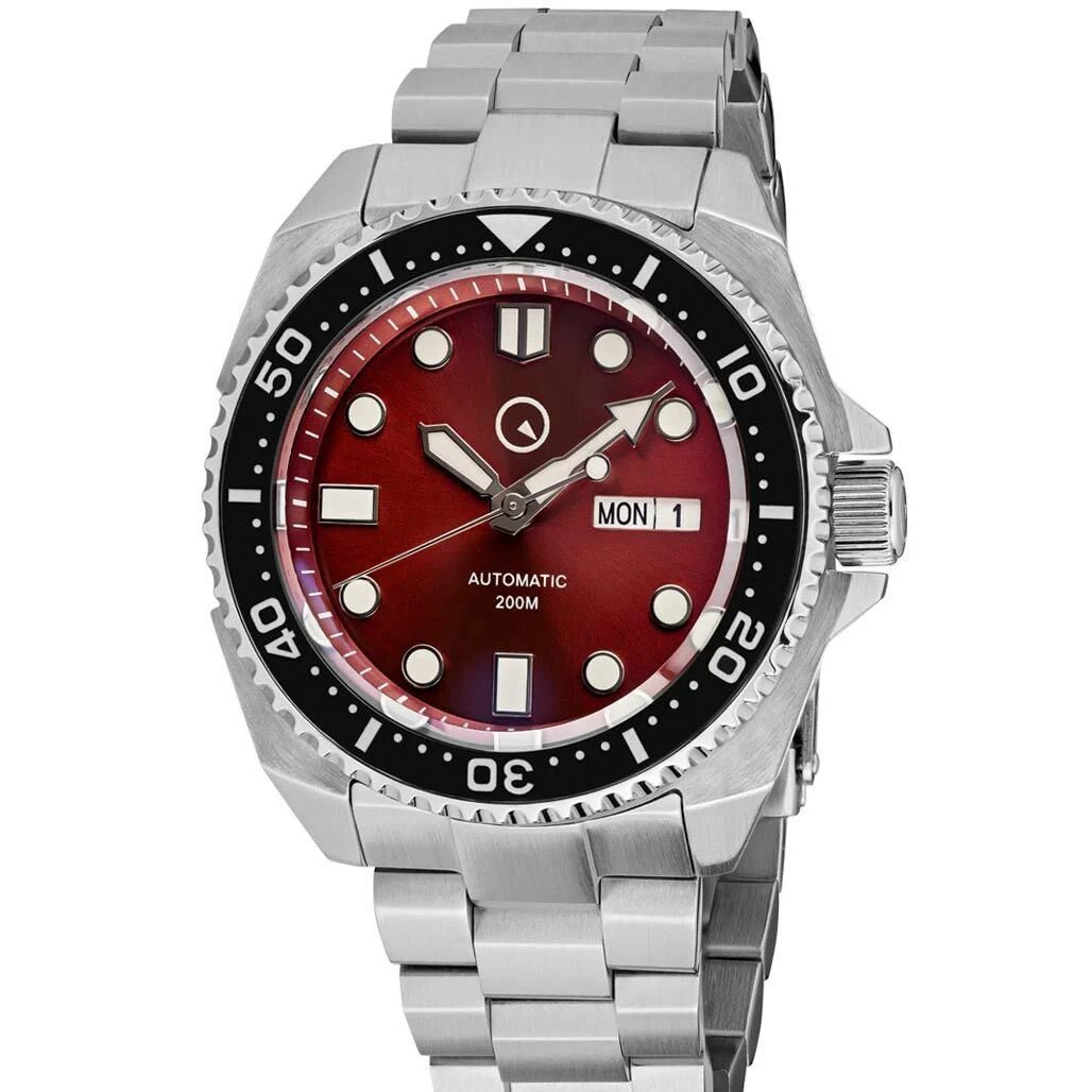 Islander Red Automatic Dive Watch with AR Double-Dome Sapphire Crystal, and Luminous Ceramic Bezel Insert #ISL-66 48 mm kol saati