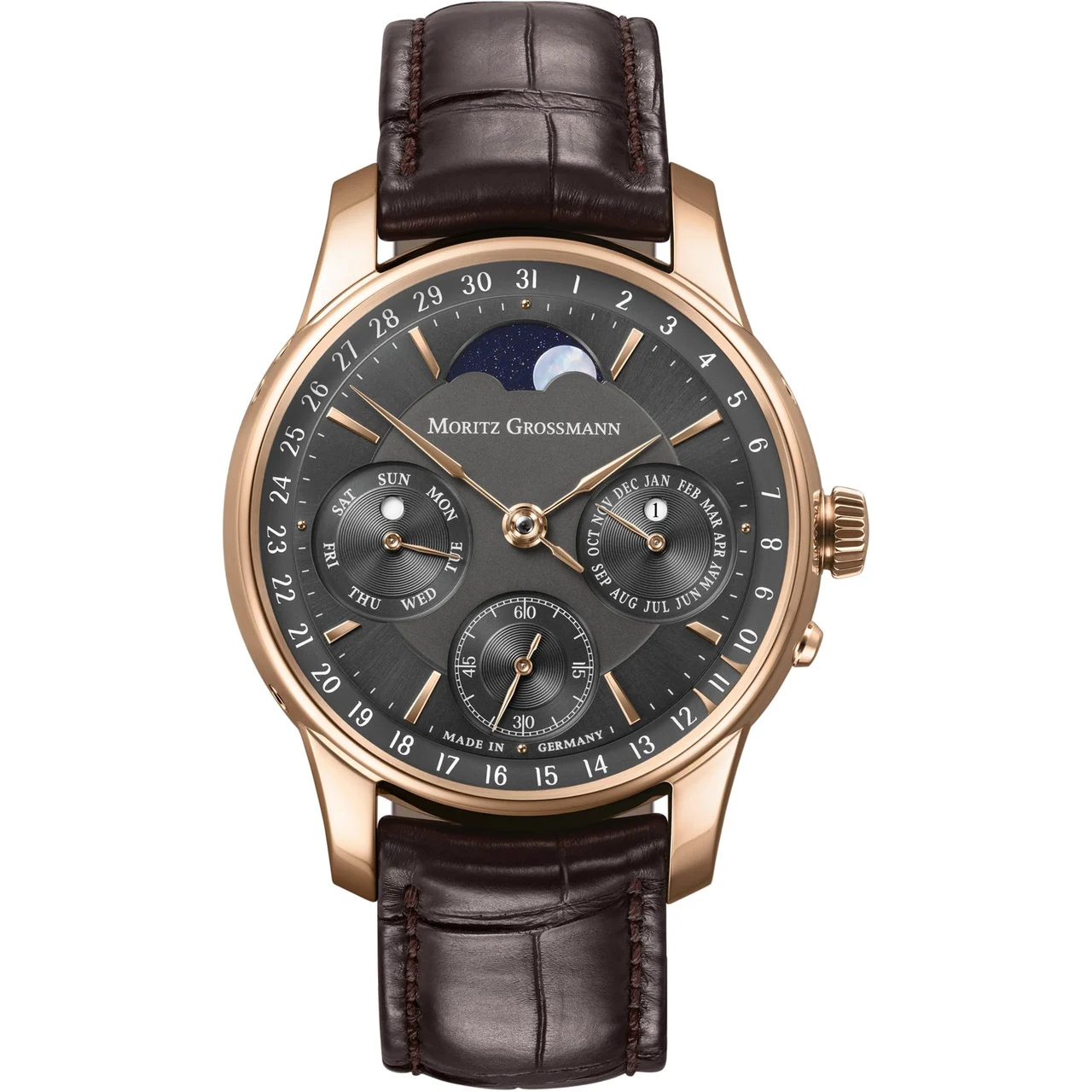 Moritz Grossmann Perpetual Calendar Rose Gold Anthracite MG-003907 kol saati