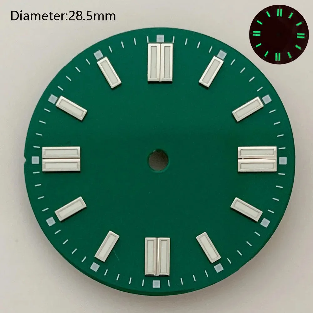 Tandorio double bar watch dial luminous grass green red dark blue yellow dial for NH35 automatic movement watch accessories can customize logo 1005009864280365-LJGKM185-NO LOGO 28.5 mm kol saati