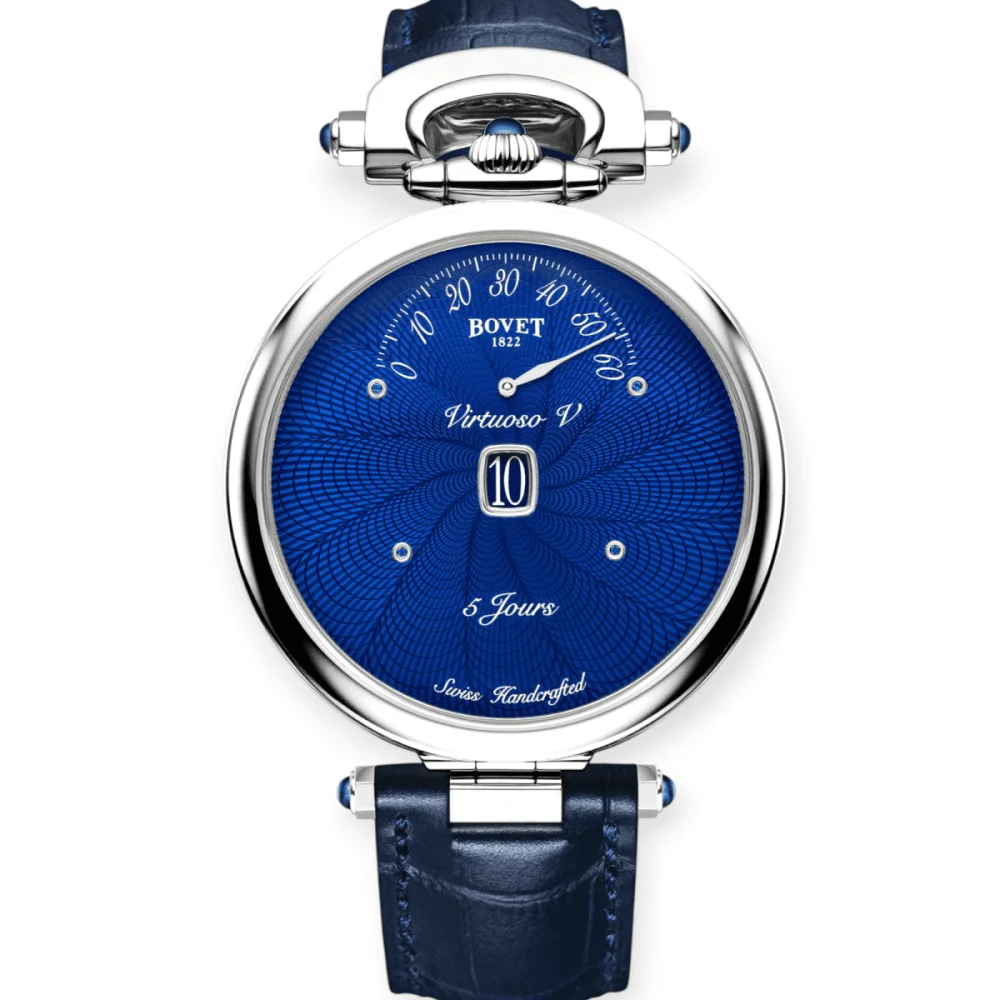 Bovet Virtuoso V White Gold 43.5mm Blue Guilloche Pre-Owned Bovet Virtuoso V White Gold 43.5mm Blue Guilloche 44 mm kol saati