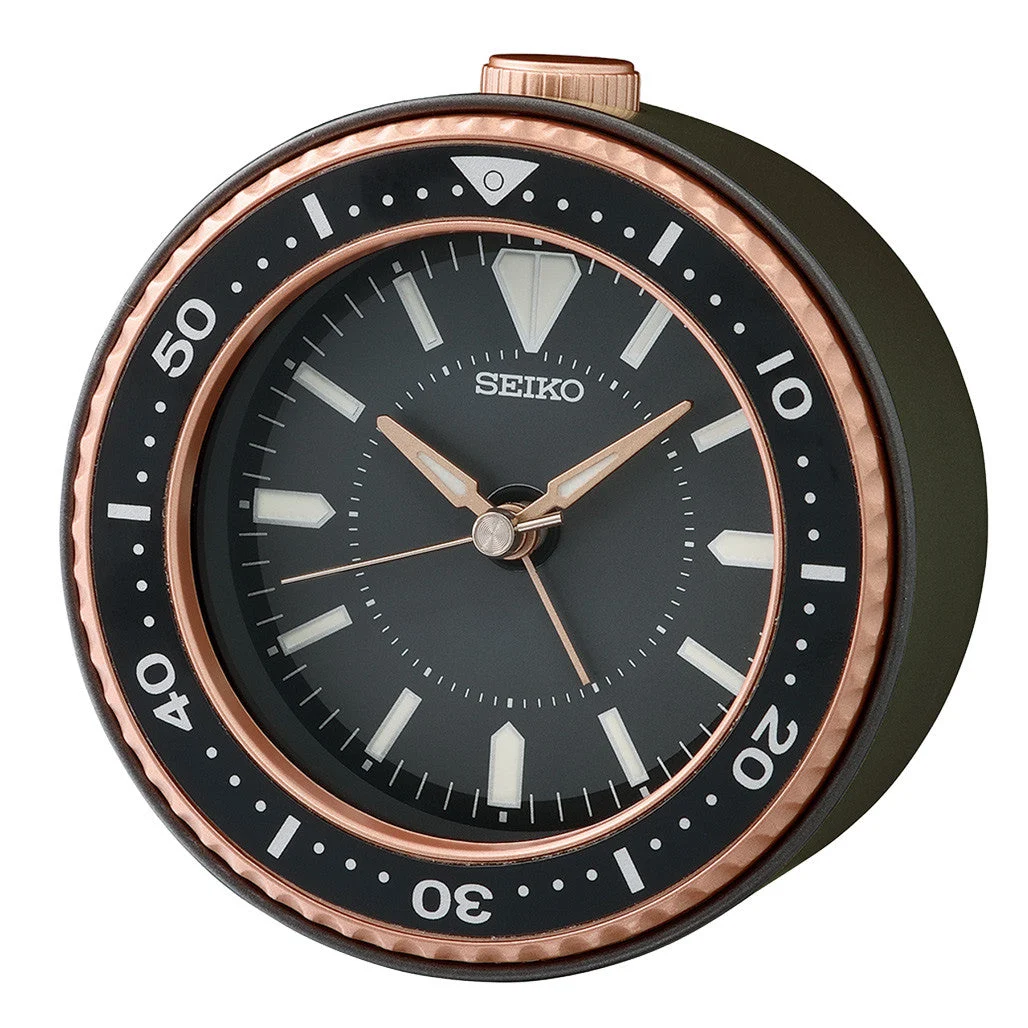 Seiko Mai Desktop Alarm Clock in Metallic Black and Gold #QHE184TLH kol saati