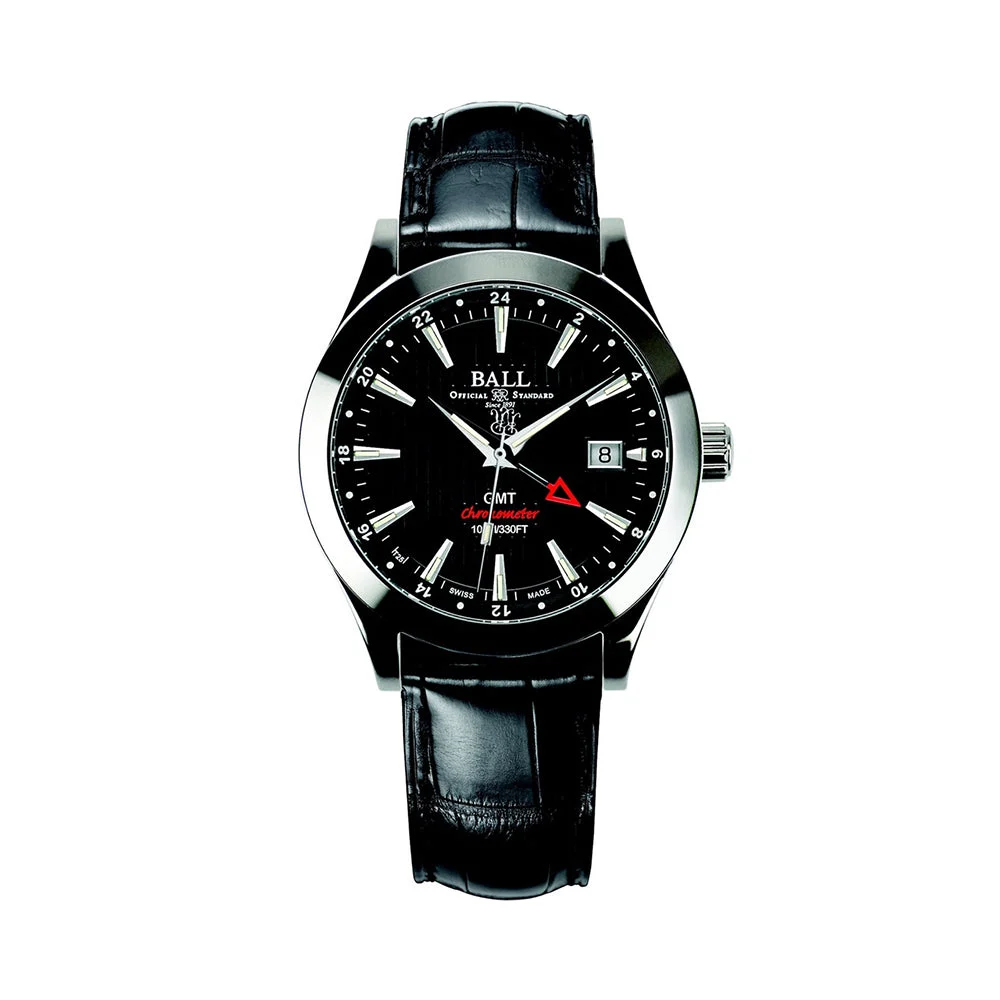 BALL Watch Engineer II Red Label GMT 40mm - Black on Leather Strap GM2026C-LCJ-BK 40 mm kol saati
