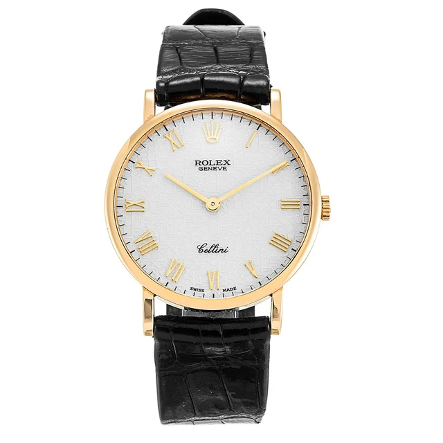 Rolex Cellini 32mm White Roman Dial Yellow Gold Black Rolex 5112/8 Cellini 32mm White Roma