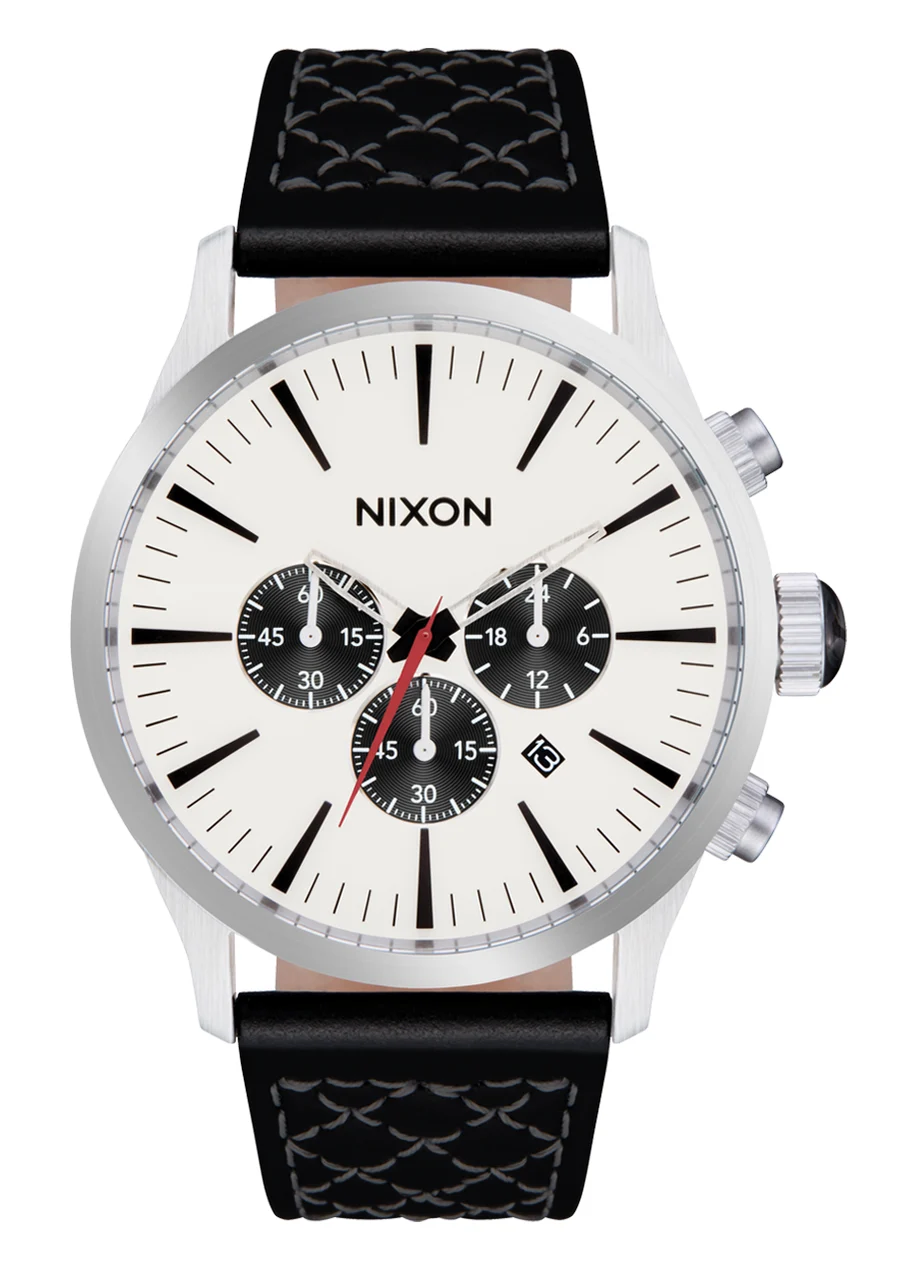 Nixon US Sentry Chrono Leather - Chrome / Cloud Sunray / Black A1391-5267-00 42 mm kol saati