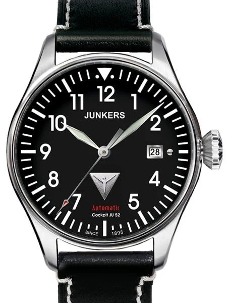 Junkers Cockpit Series Automatic Watch with Diamond Cut Crown #6150-2 kol saati