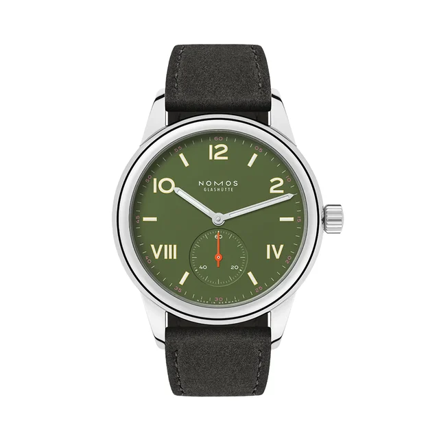 NOMOS Glashütte Club Campus Glass Back 36mm - Olive on Leather Strap 707.GB kol saati