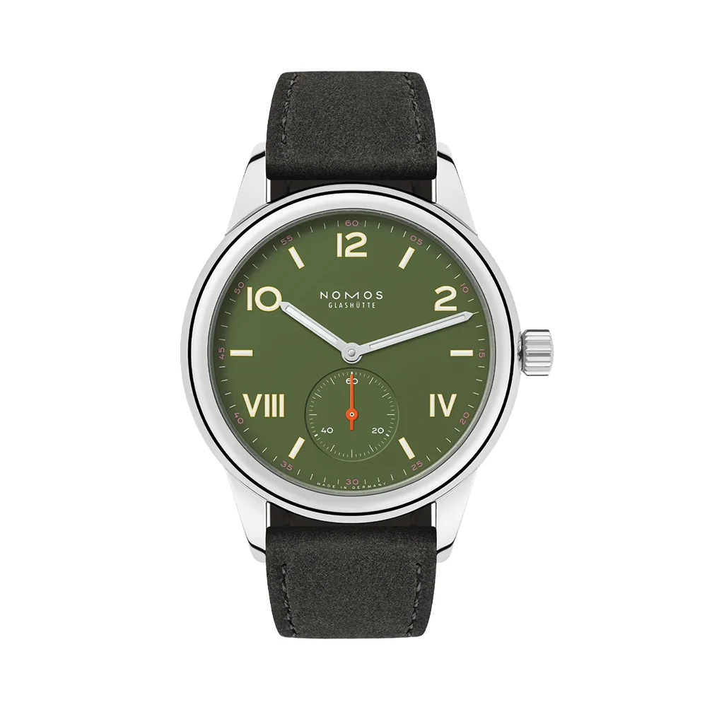 NOMOS Glashütte Club Campus Glass Back 36mm - Olive on Leather Strap 707.GB 36 mm kol saati