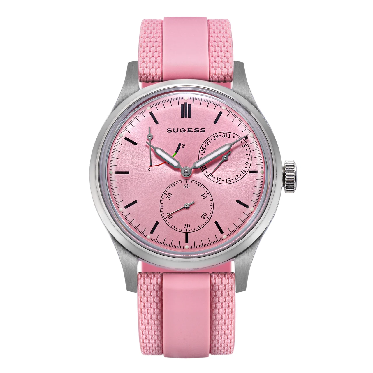 Sugess Pink Dial Stainless-Steel Automatic Rubber Band S458 Pink Dial Stainless-Steel Automatic Rubber Band 40 mm kol saati
