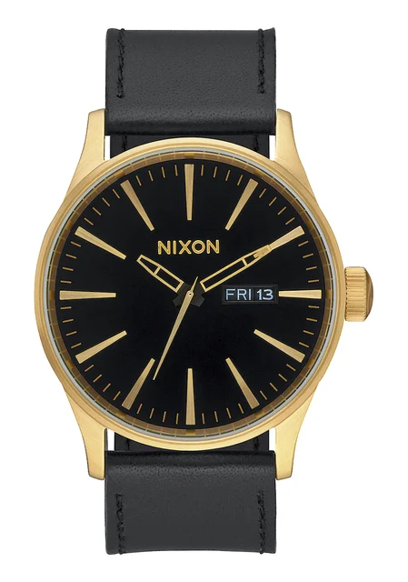 Nixon US Sentry Leather - Gold / Black A105-513-00 kol saati