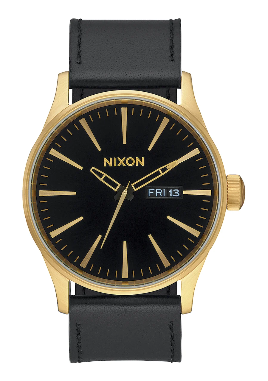 Nixon US Sentry Leather - Gold / Black A105-513-00 42 mm kol saati