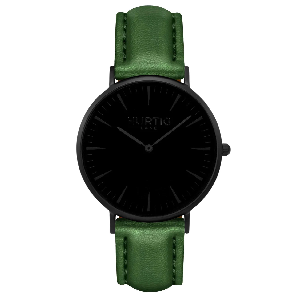 Hurtig Lane Vegan Watches Mykonos CACTUS Leather Watch All Black & Green 40 mm kol saati