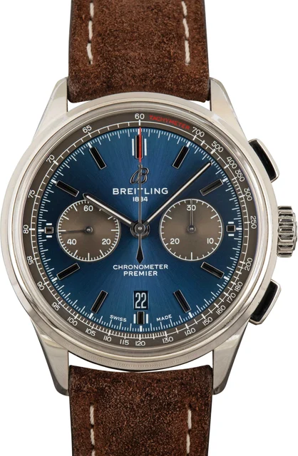 Breitling Premier B01 Blue Dial & Leather Strap AB0118 kol saati