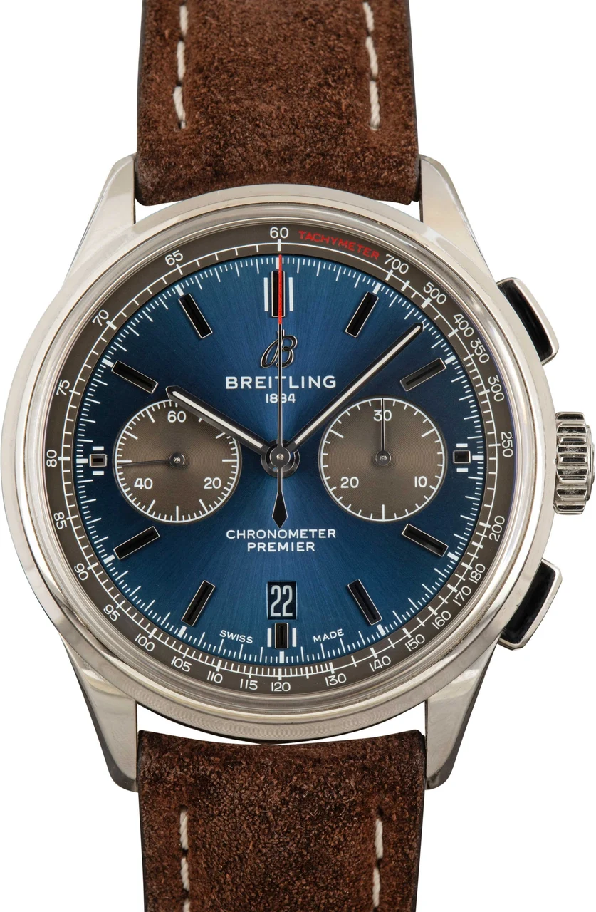 Breitling Premier B01 Blue Dial & Leather Strap AB0118 42 mm kol saati