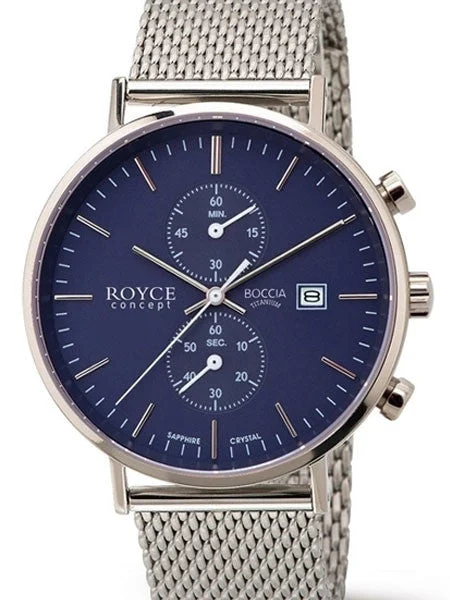Boccia Two-Eye Quartz Chronograph Watch with Blue Dial and 42.5mm Titanium Case #3752-05 42.5 mm kol saati