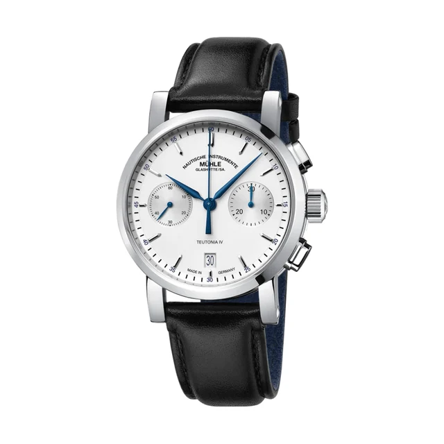 Muhle Glashutte Teutonia IV Chronograph White Dial 39mm on Black Leather Strap M1-44-35-LB