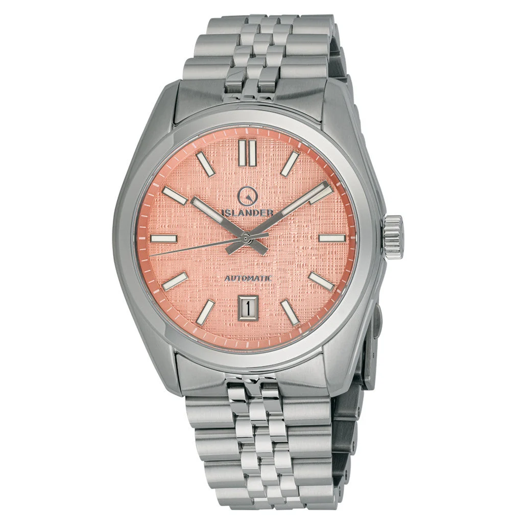 Islander Upper Brookville Hi-Beat Automatic Dress watch with Coral Linen Dial #ISL-184 47.5 mm kol saati