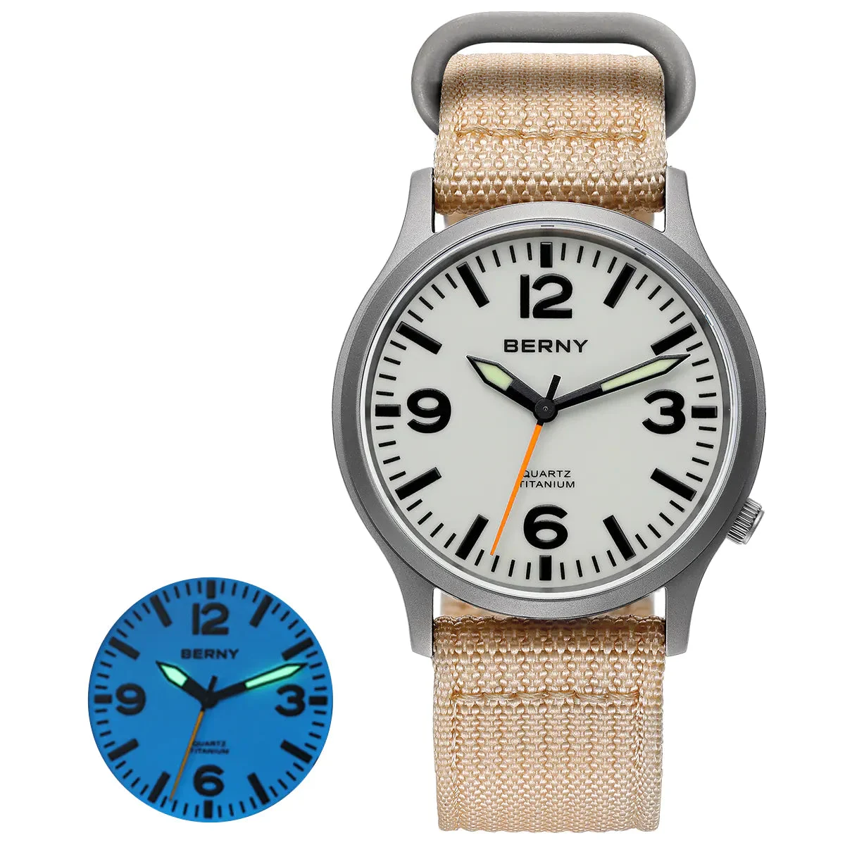 BERNY Men Quartz Titanium Field Watch V2-T2576M T2576M-B kol saati
