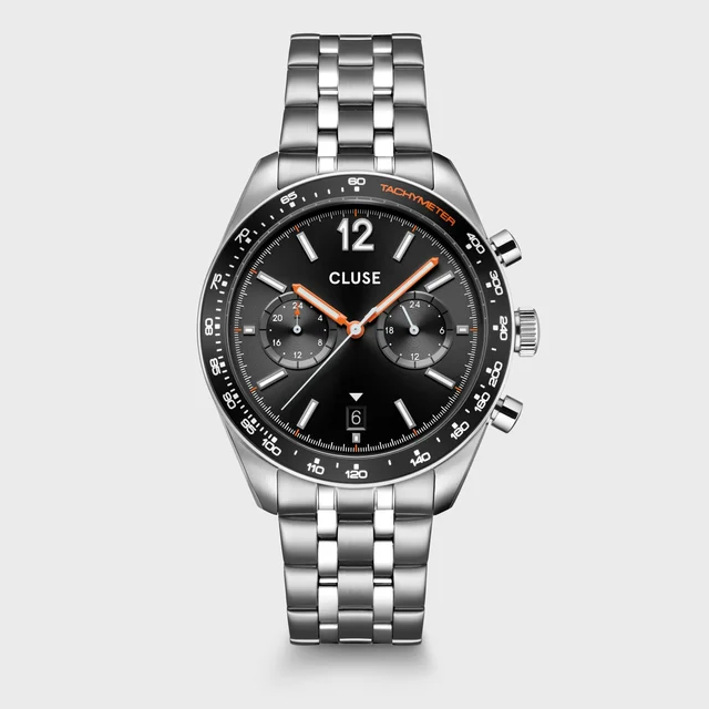 CLUSE Aravis Dual Timer Watch Steel, Black, Silver Colour CW25603 kol saati
