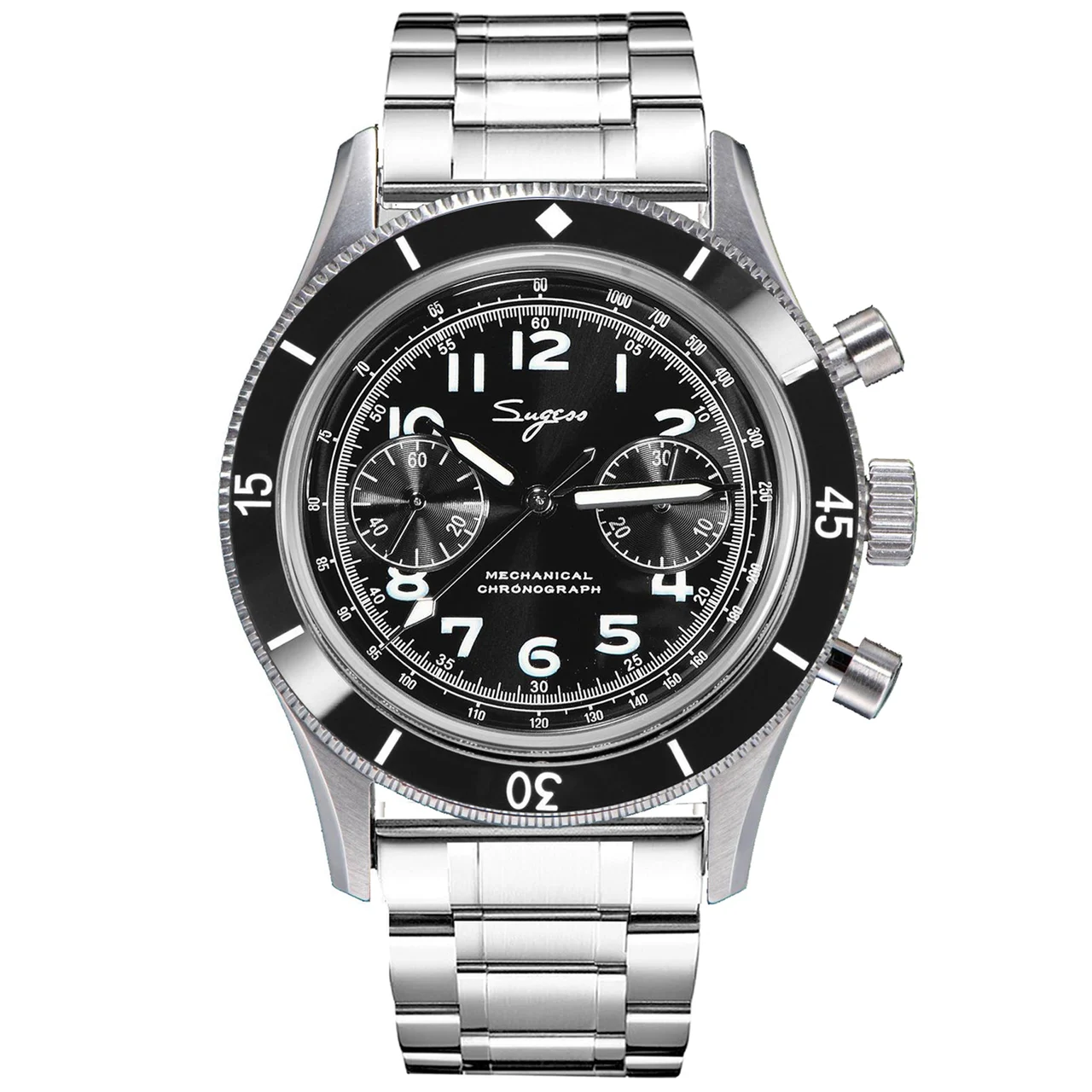 Sugess Sugess 423 银黑 钢带 42 mm kol saati