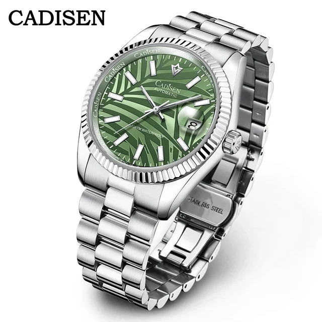 Tandorio Cadisen C8198 DateJust Olive Green Palm Motif 10bar Dress Sapphire 40MM Miyota 82