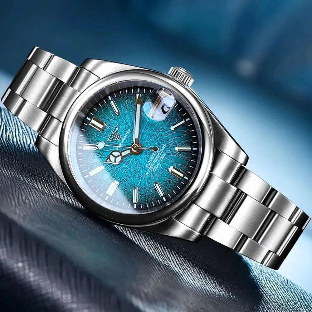 Tandorio Explorer Watch TD110T NH35 Automatic 36/39mm Teacup Pattern Date Luminous Sapphire 10bar Dress 14:201447303#logo orange;5:57000035#36mm-glass back 39 mm kol saati
