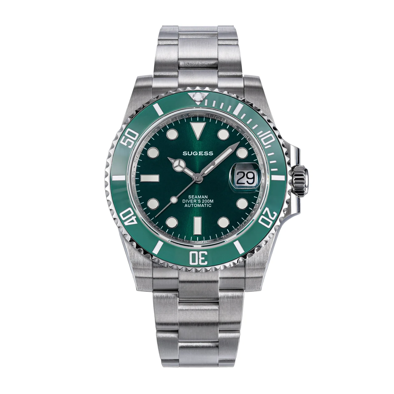 Sugess Ocean Star S421 SU116610LV Burst Green Dial Green Bezel Auto 41 mm kol saati