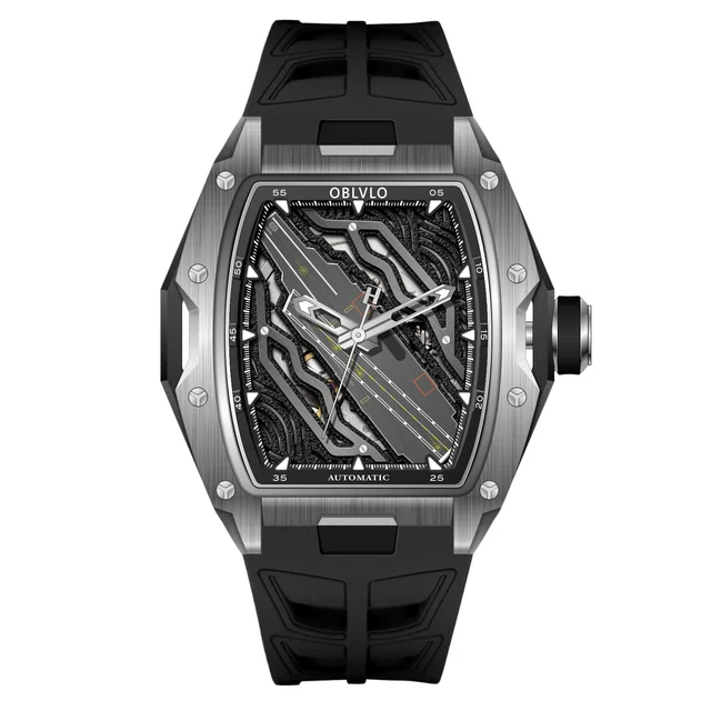 OBLVLO Strap ,Black Dial ZM-CR-YBBR ZM Series,46mm,Rubber Strap ,Black Dial ZM-CR-YBBR kol