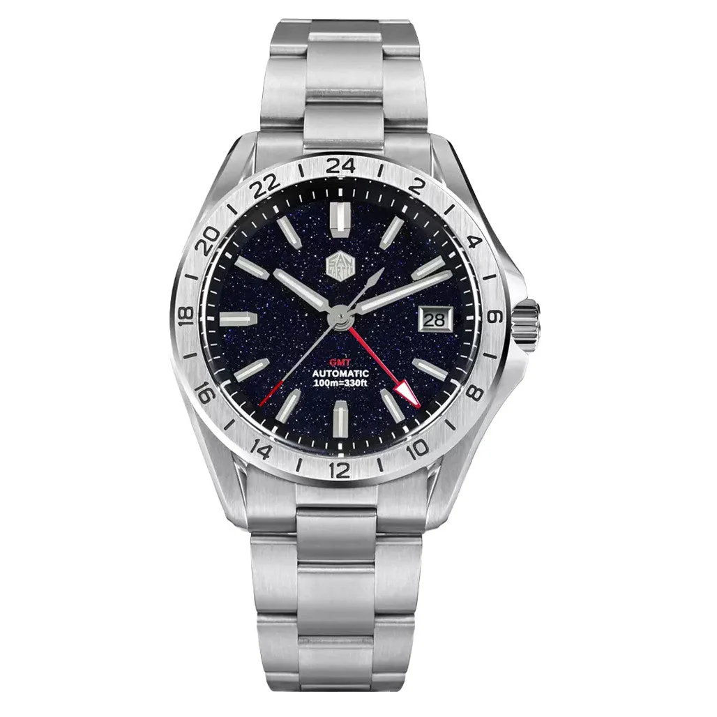 San Martin Watches San Martin Automatic GMT Watch with Black Aventurine Dial #SN0129-B 39 mm kol saati