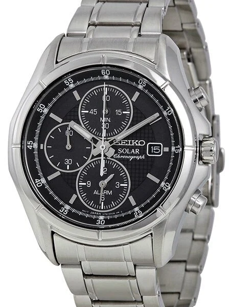 Seiko Core Series Black Dial, Solar Alarm Chronograph with Stopwatch #SSC001 kol saati