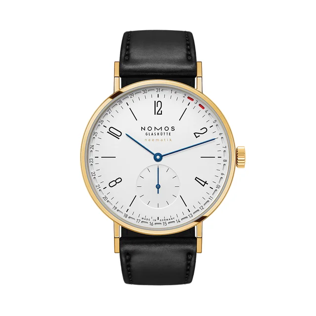 NOMOS Glashütte Tangente Neomatik Update Gold 38.5mm - White on Leather Strap 195 kol saat