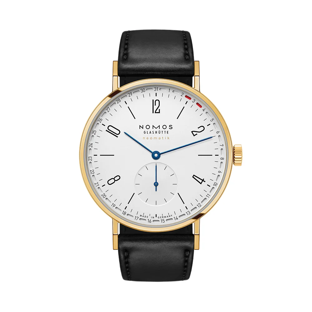 NOMOS Glashütte Tangente Neomatik Update Gold 38.5mm - White on Leather Strap 195 38.5 mm kol saati