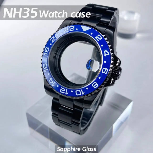 Tandorio GMT/SUB NH35 watch case 40mm Black Stainless Steel High Quality Sapphire Glass Al