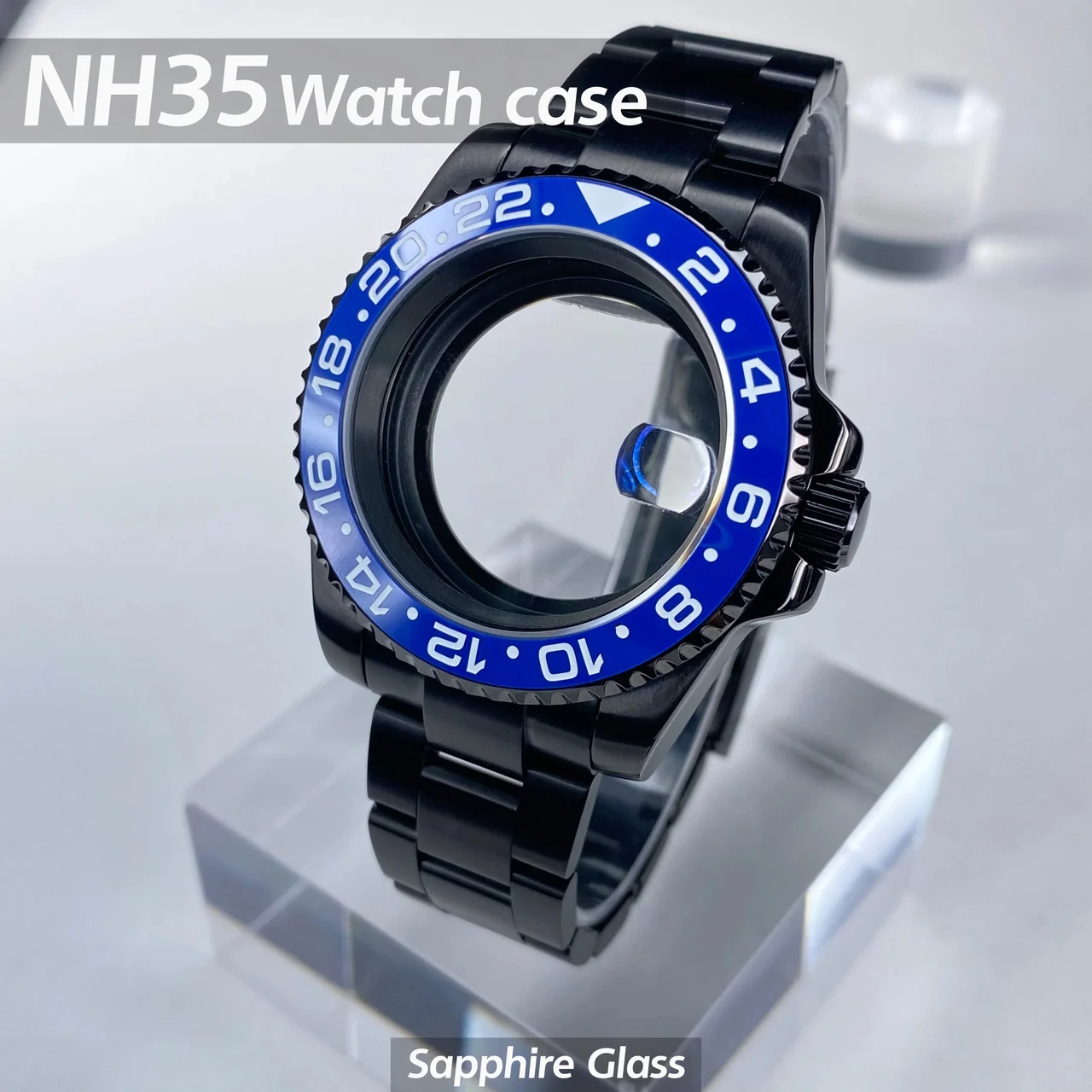 Tandorio GMT/SUB NH35 watch case 40mm Black Stainless Steel High Quality Sapphire Glass Alloy/Ceramic Bezel case fit nh35 movement 14:29#A GMT Alloy Bezel;200000046:201718821#Solid back cover 40 mm kol saati