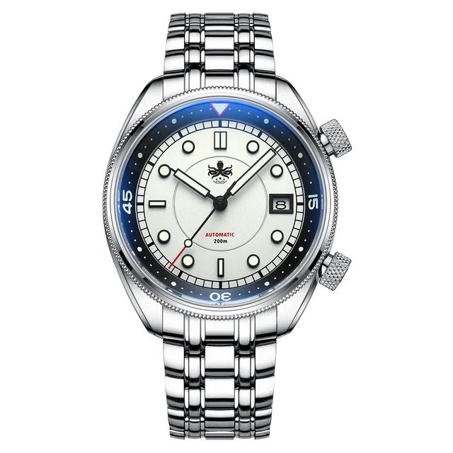 Phoibos Eagle Ray Automatic Compressor Style Dive Watch with Pastel White Dial #PY048E kol