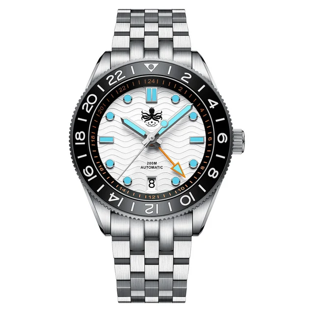 Phoibos Wave Master GMT Automatic Watch with Silver Dial #PY049E kol saati