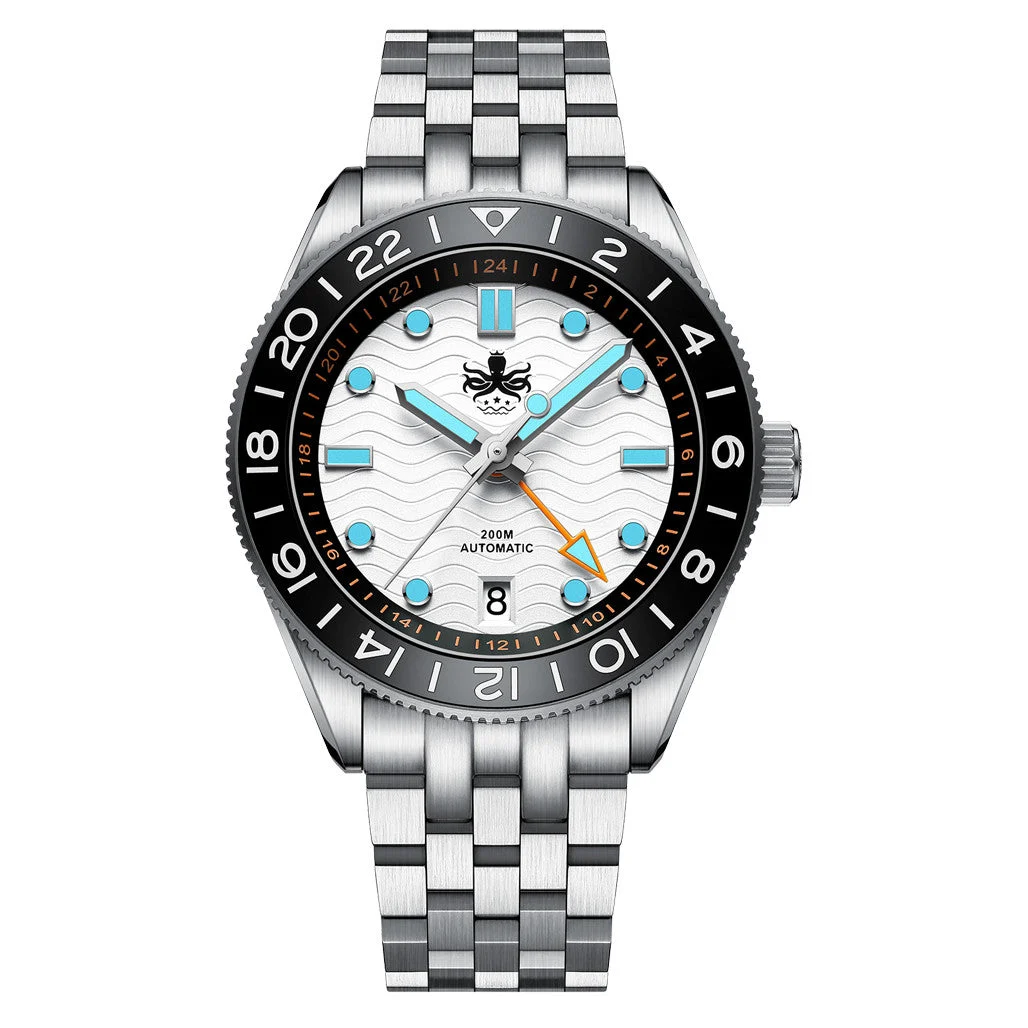 Phoibos Wave Master GMT Automatic Watch with Silver Dial #PY049E 46 mm kol saati
