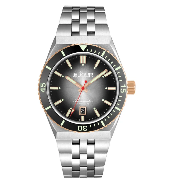 Le Jour Delmare Swiss Dive Watch with Fume Black Dial and Rose Gold Accents #LJ-DM-006 kol
