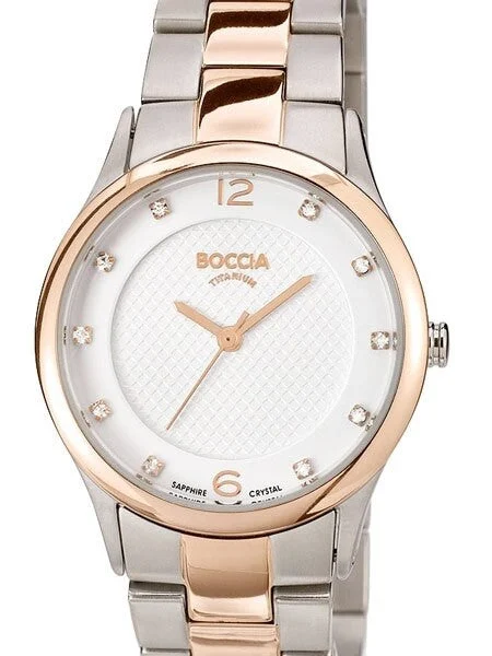 Boccia Quartz Watch with Rose Goldtone on Titanium Case and Bracelet #3227-04 30 mm kol saati