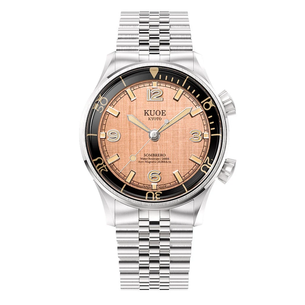 Kuoe Sombrero 90-011 Salmon Linen Textured Dial Watch #SM90011-SAL-JUB 45 mm kol saati