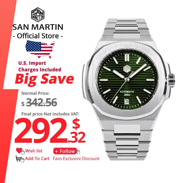 San Martin Luxury Business Men Diver Watch 316L Stainle San Martin 43mm Luxury Business Me