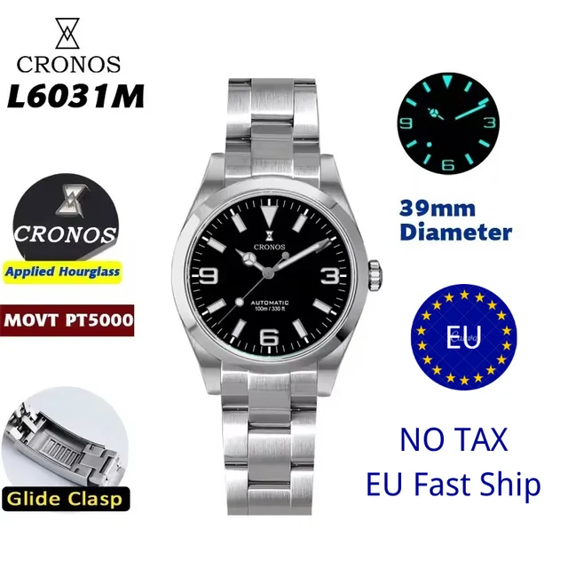 Cronos Watch Store warehouse★Cronos 39mm Explore PT5000 Dive Watch L6031 克诺时-L6031-pt机芯-黑色