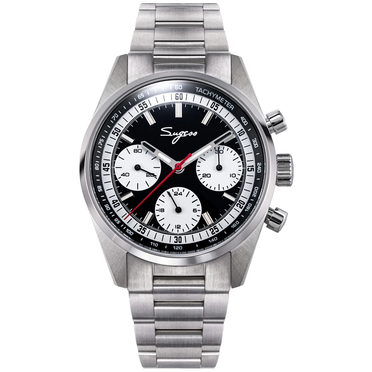 Sugess Sugess 465 銀黑面白眼鋼帶 38 mm kol saati