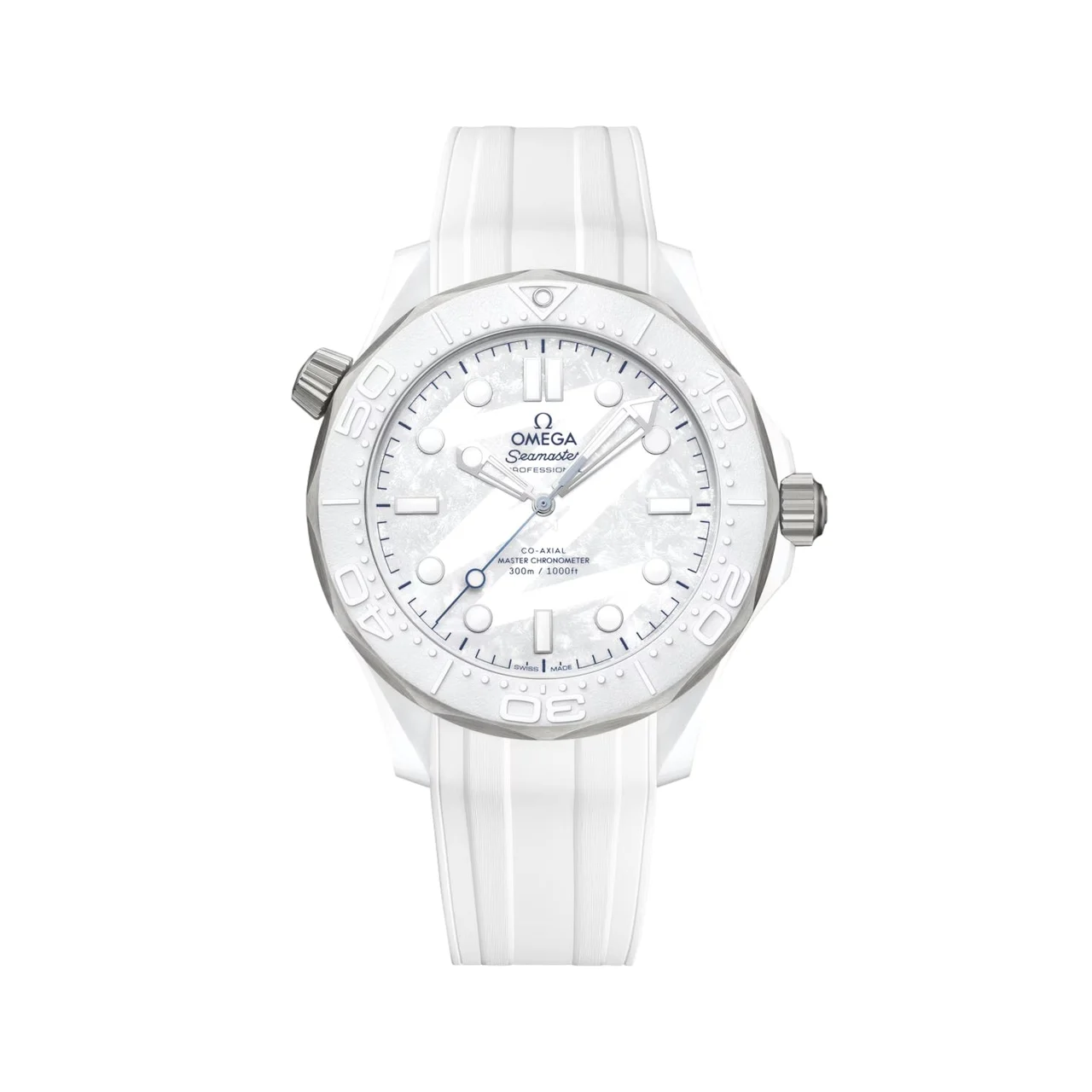 OMEGA Seamaster Diver 300M Milano Cortina 2026 43.5mm - White on Rubber Strap O52292442004001 43.5 mm kol saati
