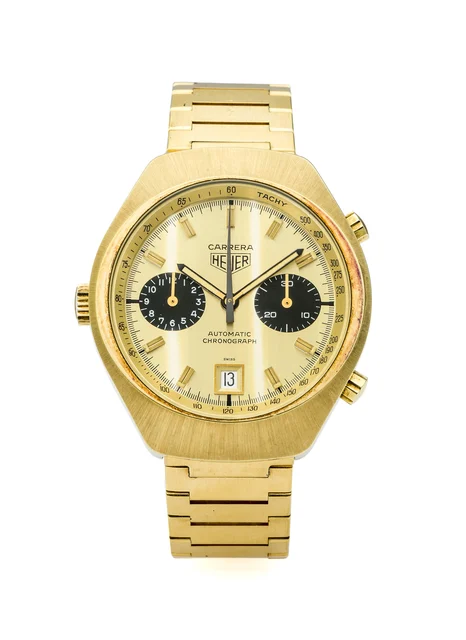 Heuer HEUER REF. 110515 CHRONOGRAPH GOLD PLATED Fine and rare, self-winding, 16K gold plat